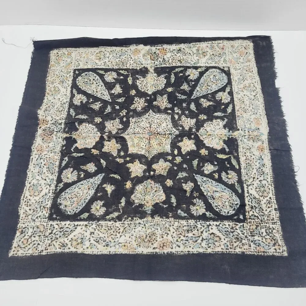 Vintage Turkish Black Mandala Floral Paisley Fabric Panels Turkey Made 2 Piece